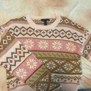 Forever 21 Pink and Brown Patterned Sweater